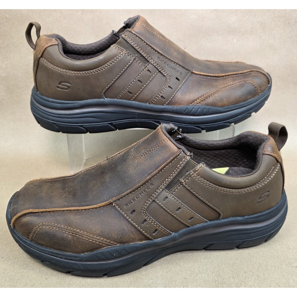 SKECHERS Sz 11.5 Leather Goga Mat Arch Shoes Men's Casual Loafers Slip On GUC